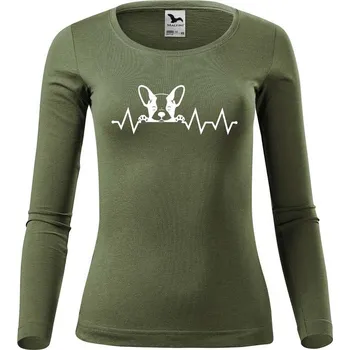 DOBRÝ TRIKO Dámské bavlněné triko Tep buldoček Velikost: L, Barva: Khaki