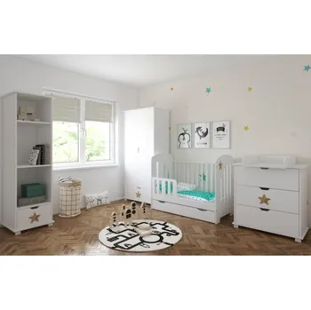 Dětská postýlka Postýlka 120/60 cm Star se šuplíkem - bílá - 2v1