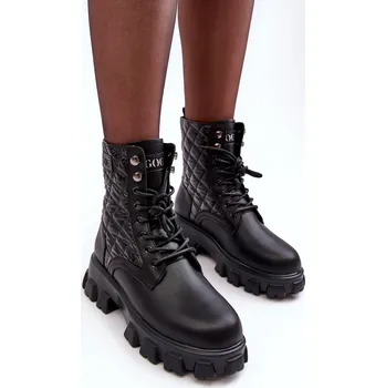 Dámské kozačky Kůže Botky Workery Na Ploché Podpatku GOE MM2N4021 Barva: Černá, Velikost: 37