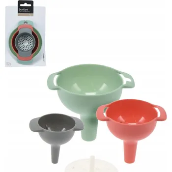 Sklenice SADA 3 NÁLEVEK + SÍTKO MIX BAREV TRYCHTÝŘ NA ZAVAŘOVACÍ SKLENICE NA DŽEMY A DŽEMY