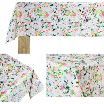 ubrus Dekorační ubrus s květinovým a kostkovaným vzorem, růžový, odolný proti skvrnám, na stůl 140x120 cm
