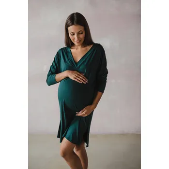 Těhotenské noční prádlo Milk & Love Bambusová těhotenská a kojící košile s dlouhým rukávem 3v1 Moon tmavě zelená Velikost: 2XL
