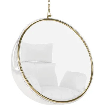 Křeslo Závěsné křeslo BUBBLE NEW TYP 1 akryl transparentní, ocel zlatá, látka bílá