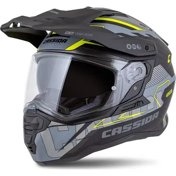 Helma na motorku Přilba Road Runner TechniX, CASSIDA (šedá matná/černá/žlutá fluo/černý matný kšilt, plexi s přípravou pro Pinlock) 2026 (Velikost: 2XL (63 až 64 cm))