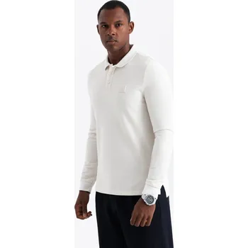 Strukturovaná pánská polokošile s dlouhým rukávem a nášivkou - bílá V2 OM-POLS-0131 - L