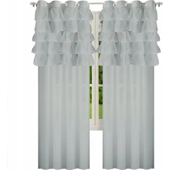 Záclona Guido šedý závěs záclona z voálu s volánky na kroužky (ZFLA)