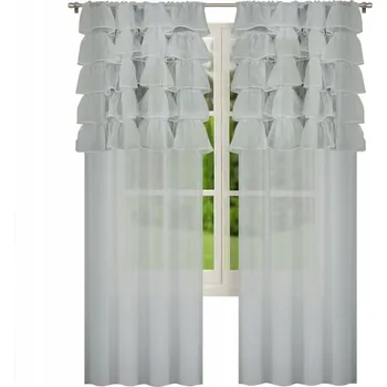 Záclona Guido šedý závěs záclona z voálu s volánky - s řasící páskou (ZFLA)