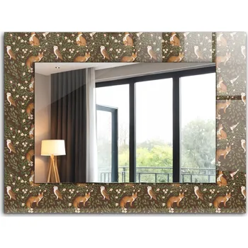 Zrcadlo Designové nástěnné zrcadlo s potiskem a skleněným rámem Liška a sova 80x60 cm