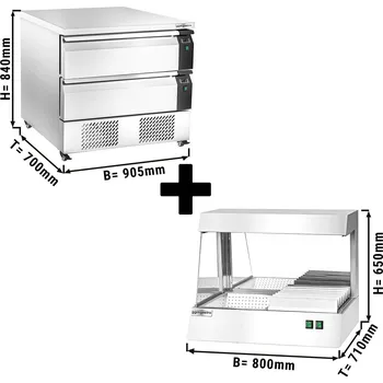 Lednice G.Gastro Kombinace lednice a mrazáku se 2 šuplíky - 0,9 m - 153L - vč. ohřívače hranolek