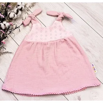 Kojenecké šaty Baby Nellys Letní lehoučké mušelínové šaty Summer - pudrová, meruňková, vel. 68/74