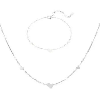 Náhrdelník ORNAMENTI Set náhrdelníku a náramku With Hearts silver