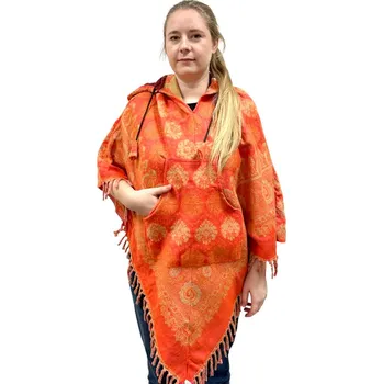 Dámské pončo Pončo oranžovo - žluté s květy