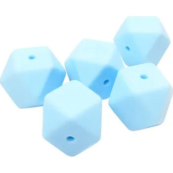 Dětské navlékací korálky Natana hranaté silikonové korálky baby blue 17 mm 5 kusů