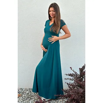 Těhotenské šaty Mama L'amour Dlouhé těhotenské a kojící šaty 3v1 Shine smaragdové petrolej Velikost: S