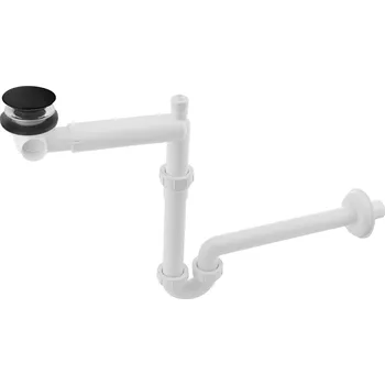 Sifon Bruckner URBINO umyvadlový sifon šetřící místo s Click Clack výpustí, keramická zátka černá mat, 5/4", odpad 32mm, bílá