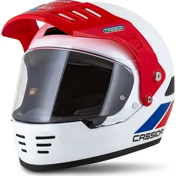 Helma na motorku Přilba FormX FlatOut, CASSIDA (bílá/modrá/červená/červený kšilt) 2026 (Velikost: XS (53 až 54 cm))