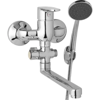 Vodovodní baterie JB Sanitary nástěnná umyvadlová a sprchová baterie TIRA D10 32 01 rozteč 100 mm, otočný přepínač, s příslušenstvím, ramínko 200 mm