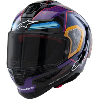 Motodoplněk Přilba SUPERTECH R10 limitovaná edice MARTINATOR JORGE MARTIN, ALPINESTARS (modrá/fialová/červená/žlutá) 2025 (Velikost: 2XL (obvod 63 - 64 cm))
