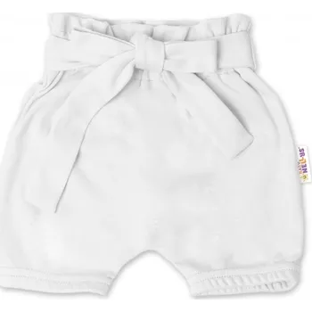 Baby Nellys Bavlněné kraťasy s ozdobným páskem - bílé, vel. 98/104