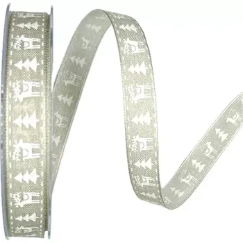 Stuha Stuha vánoční NORDKAPP SILVER pastelově šedá 15mm x 20m (6,-Kč/m) (Vánoční látková stuha, jednostranný potisk, s vlascem v lemu)