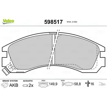 Brzdová destička Sada brzdových destiček, kotoučová brzda VALEO 598517