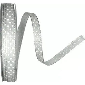 Stuha Vánoční stuha MINI STARS SILVER pastelově šedá 15mm x 25m (5,-Kč/m) (Vánoční stuha tenká, taftová, pastelově šedá, jednostranný potisk)