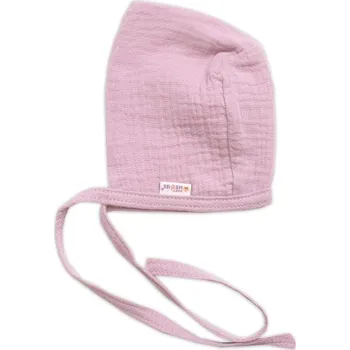 Kojenecká čepice Mušelínová čepička na zavazování bonetka Girl, Hand Made, pudrová, růžová, vel. 62