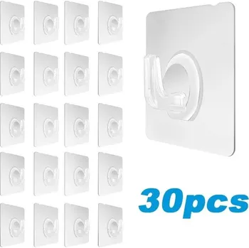 Věšák Samolepicí průhledné háčky na zeď | kuchyňské háčky | koupelnové háčky 30 ks