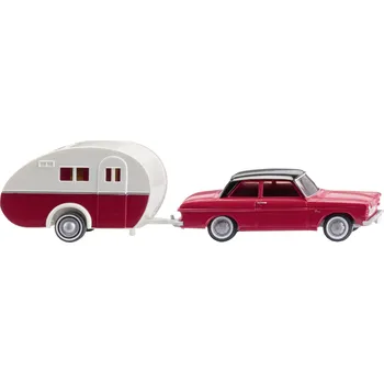 Modelová železnice Wiking 020203 H0 model osobního automobilu Ford Taunus 12M s obytným přívěsným vozem