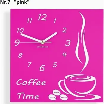 Hodiny Kuchyňské nástěnné hodiny Coffee Time Růžová