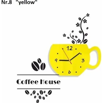 Hodiny Červené dekorační hodiny do kavárny žlutá