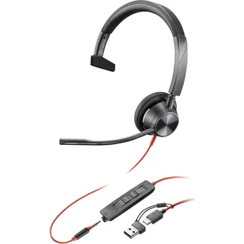 Sluchátka HP Poly Blackwire C3315-M Headset otevřená (On Ear) kabelová mono černá Redukce šumu mikrofonu, Potlačení hluku headset, regulace hlasitosti, Vypnutí zvuku