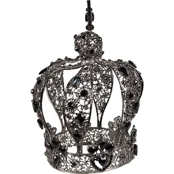 Svícen Stříbrná antik kovová korunka s krystaly Princess - Ø 9*18 cm