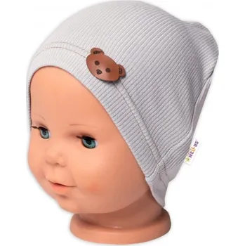 Čepice Baby Nellys Žebrovaná čepice Medvídek - šedá
