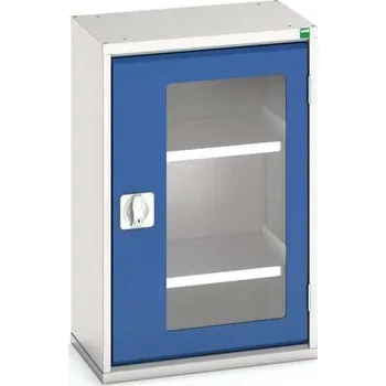 Skříňka na nářadí Dílenská skříň s průhlednými dveřmi Bott Verso, 80 x 52,5 x 35 cm, 2 police, šedá-modrá