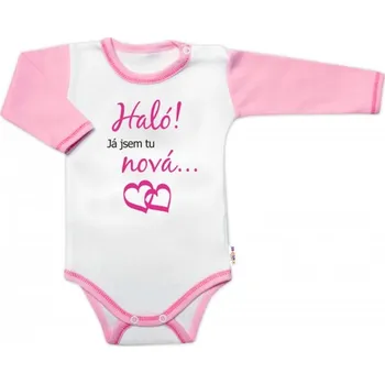 Body dlouhý rukáv s vtipným textem Baby Nellys, Haló! Já jsem tu nová, vel. 74, holka