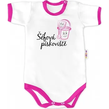 Kojenecký body Baby Nellys Body krátký rukáv - Šéfová pískoviště - bílé/růžový lem, vel. 80