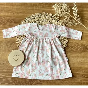 Kojenecký body Dětské šaty s dlouhým rukávem, Květy višní, Mamatti, smetanovo/pudrové, vel. 92, Velikost koj. oblečení 92 (18-24m)