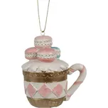Růžovo-zlatá vánoční ozdoba hrnek Macrons - 6*4*7 cm
