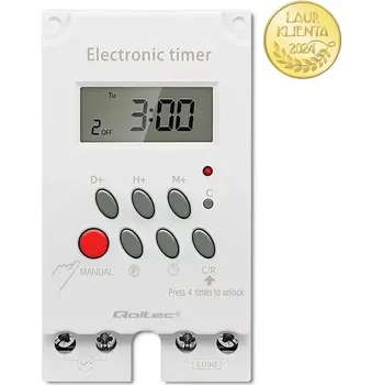 Bezpečnostní detektor Qoltec 50629 Elektronický časovač PC0629 na lištu DIN | LCD