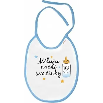 Bryndák Baby Nellys Nepromokavý bryndáček Miluju noční svačinky, 24 x 27 cm - bílý s modrým lemem