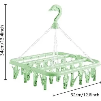 Skládací věšák na prádlo s 32 klipy | Sušička prádla, sušák na prádlo - 1ks zelený