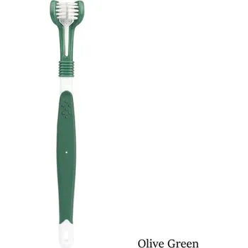 Kosmetika pro psa Kartáček na zuby pro psy a kočky tříhlavý | multifunkční čištění, chovatelské potřeby - Olivově zelená