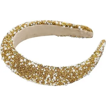 Čelenka Dámská široká perlová čelenka retro styl | vlasová čelenka, luxusní doplněk - Zlato