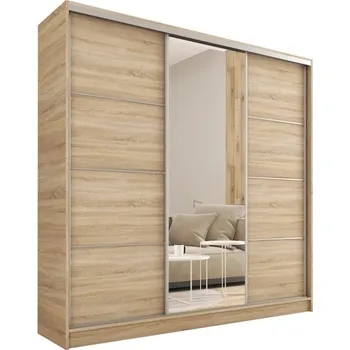 Šatní skříň Šatní skříň LITOLARIS 180 se zrcadlem, 4 šuplíky a 2 šatními tyčemi, dub sonoma +možnost VÝNOSU + PROVĚŘENO zákazníky + vyzvednutí ZDARMA