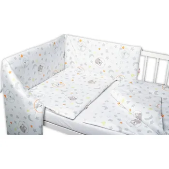 Povlečení 3-dílná sada, mantinel s povlečením Sovičky - bílá, 135x100 cm