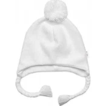 Čepice Pletená čepice s bavlněnou podšívkou, bambulkou a copánky, vel. 68/74