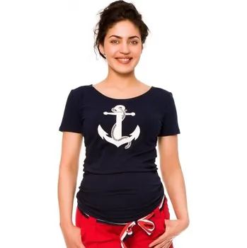 Těhotenská móda Be MaaMaa Těhotenské triko Kotva - granát, vel. S