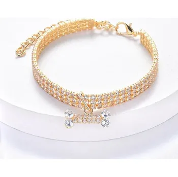 Obojek pro psa Elegantní obojek s kamínky pro psy a kočky | chovatelské potřeby - Zlato,S 19,5-29,5 cm