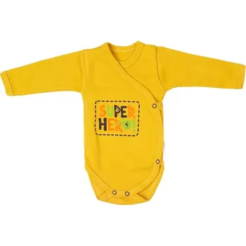 Kojenecký body Mamatti Kojenecké body dlouhý rukáv, zapínání bokem, Hero - hořčicové, vel. 62